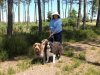 Annette with Leo and Dylan, enjoying a shady walk in the pine trees, on their journey from Estepona in S.Spain to Southend in Essex.